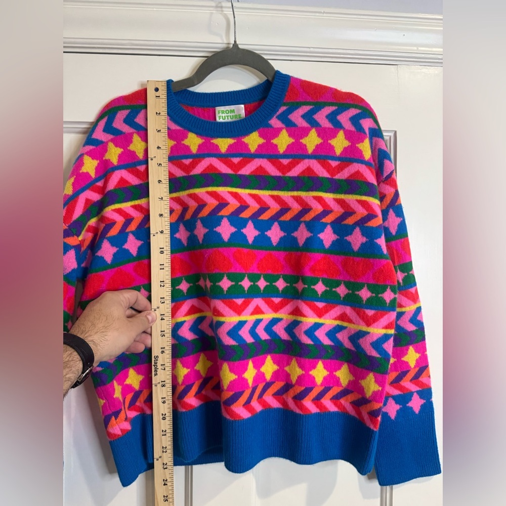 Vibrant Multicolor Patterned Cashmere Sweater - image 4
